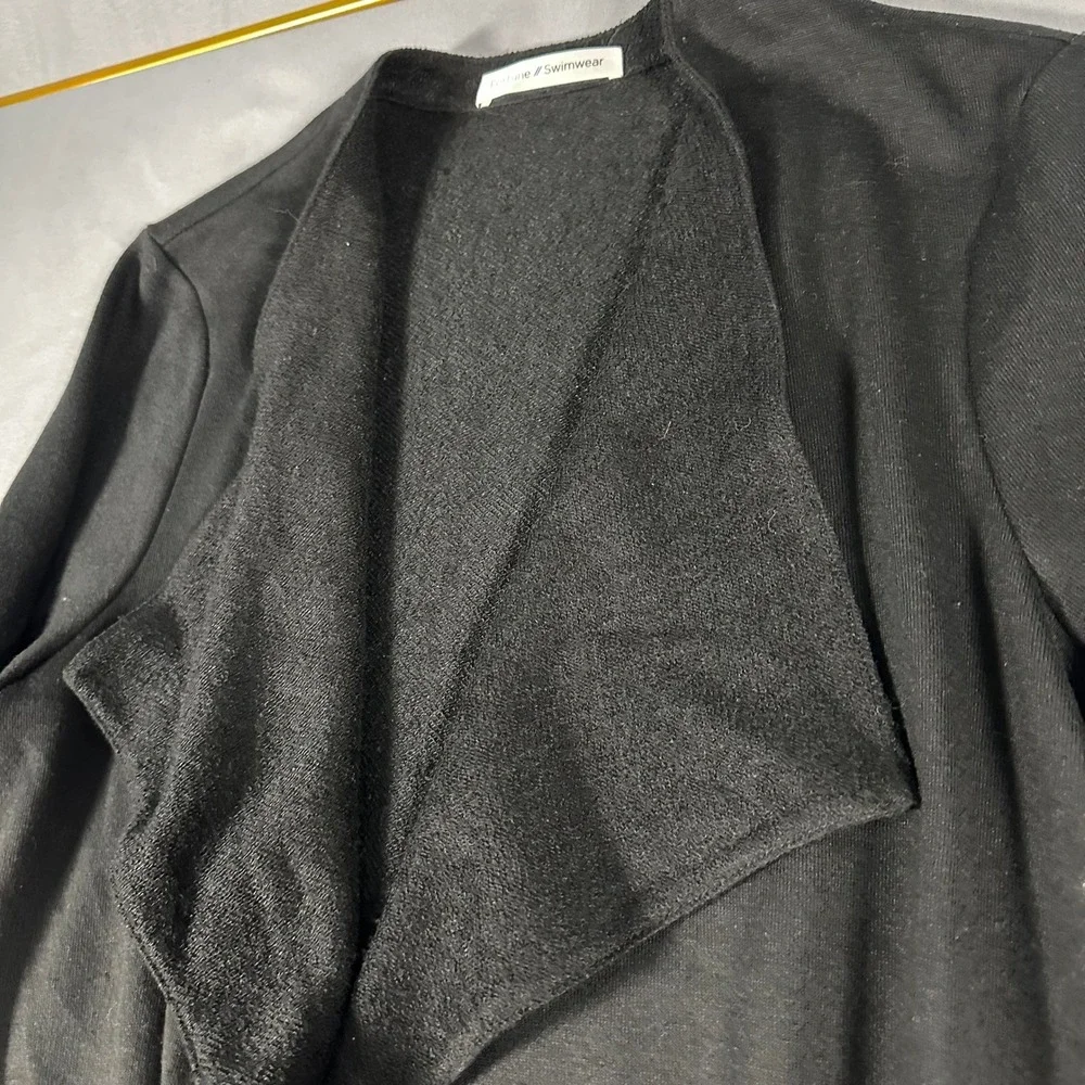 Fortune‎ Swimwear Open Front Cardigan Womens Small Black Waterfall Lapel